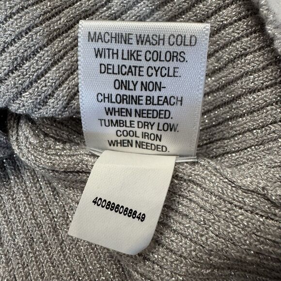 Apt 9 Womens Sleeveless Turtleneck Sweater Metallic Silver Ribbed Knit L Holiday - Picture 8 of 8